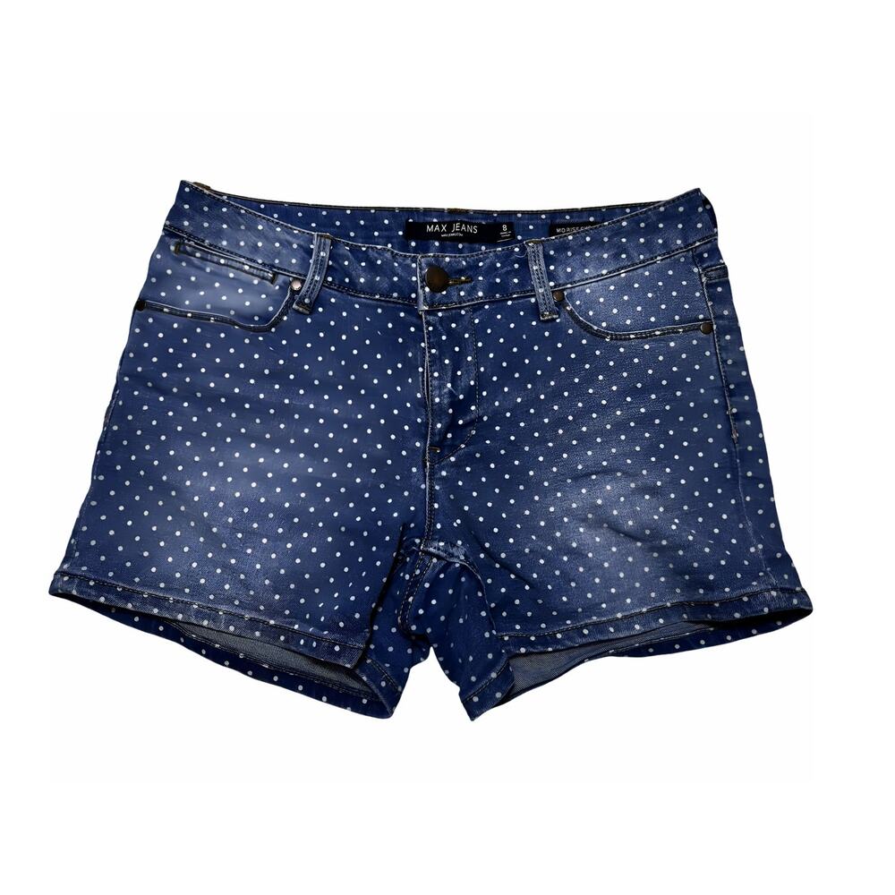 Max Jean Blue Stretch Polka Dot Mid Rise Denim Shorts Size 8
